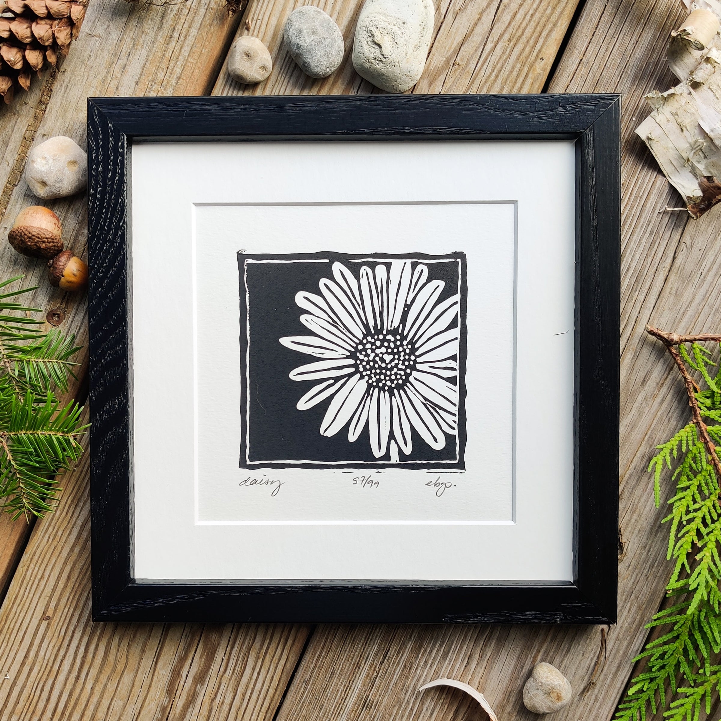 Daisy Linoprint | Big Mitten Linocuts